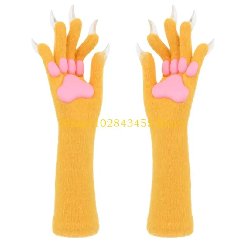 49MC Oversized Soft Animal Nails Mittens Neutral Tones Adjustable Fit Costume Accessory Gift