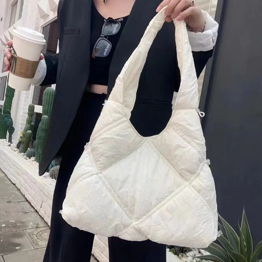 Sacs à Main de Styliste de Luxe en Nylon et Coton pour Femme, Grand Fourre-Tout Matelassé et Rembourré, à Bandoulière, à la Mode, d'Hiver