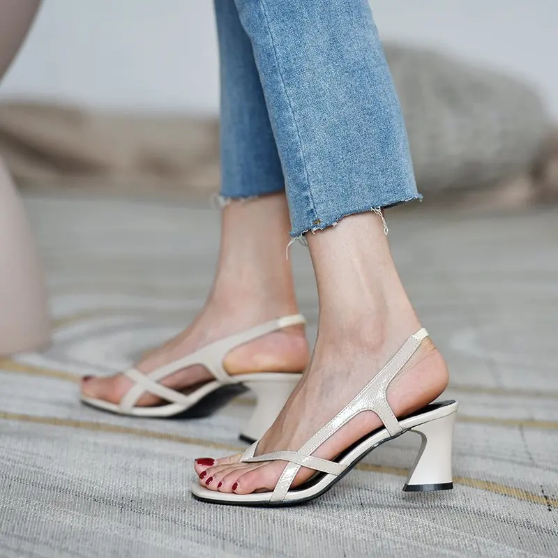 HNHF Pumps Women Slippers Runway Toe Loop Sandals Celebrity Slides Woman Candy High Heels Club Ring Flip Flop Zapatillas Mujer