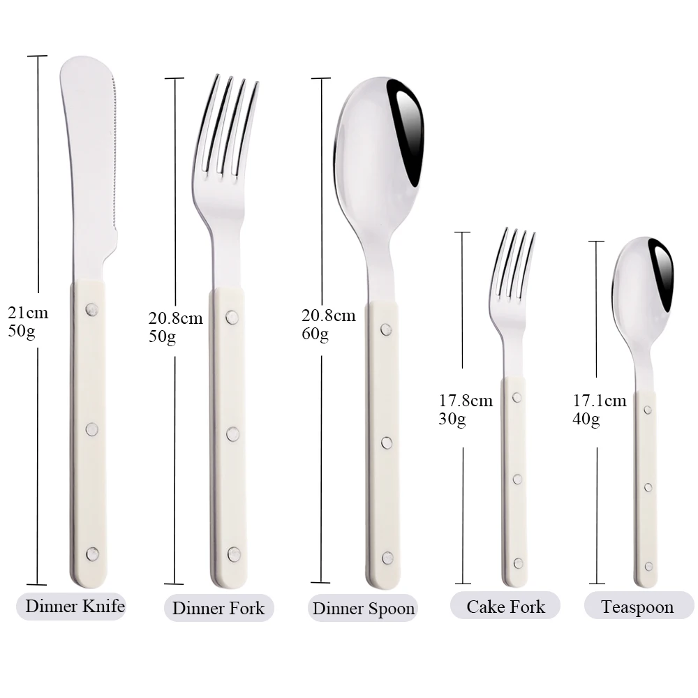 Beige Silber 4/16 Stücke Geschirr Acryl Griff Messer Gabel Löffel Set Edelstahl Besteck Set Westlichen Abendessen Küche besteck – Detail 1