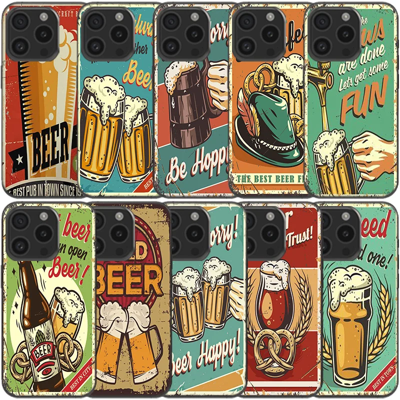 Beer Cup Barley Vintage Rusty iron plate Clear Phone Case For Apple iPhone 12 13 Mini 11 14 15 16 Pro Max Cover XS MAX XR Soft