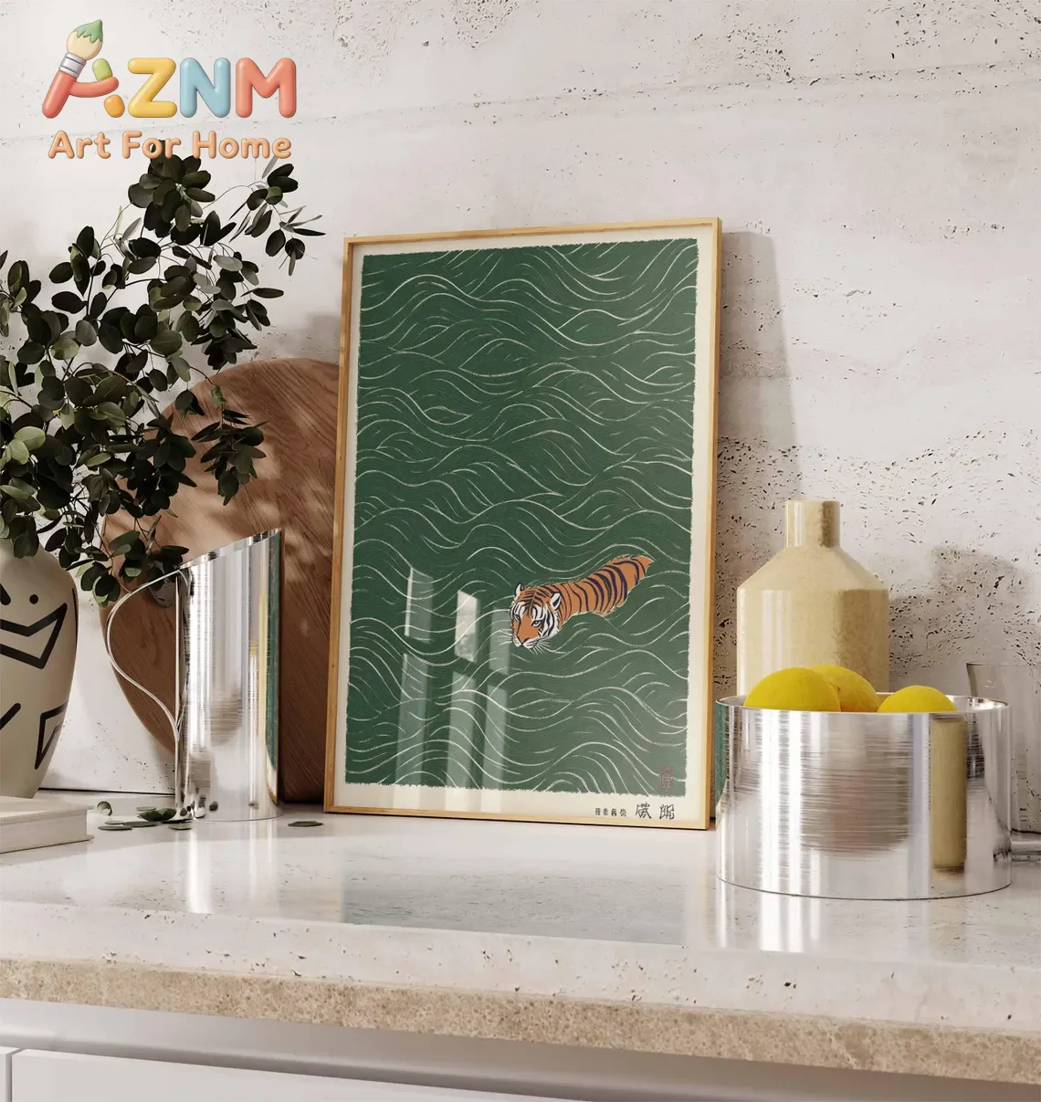 1pc frameless Vintage Ukiyo-e Style Japanese Tiger Swimming Print Wall Art Minimalist Asian Inspired Animal Poster for Home Deco