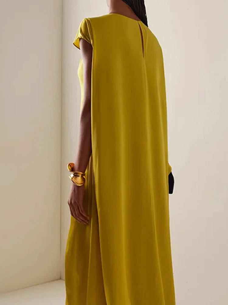 Lady Loose Irregular Commute Dress New Temperament High Waist Pleated Evening Party Dress French Style Elegant Solid Satin Robes