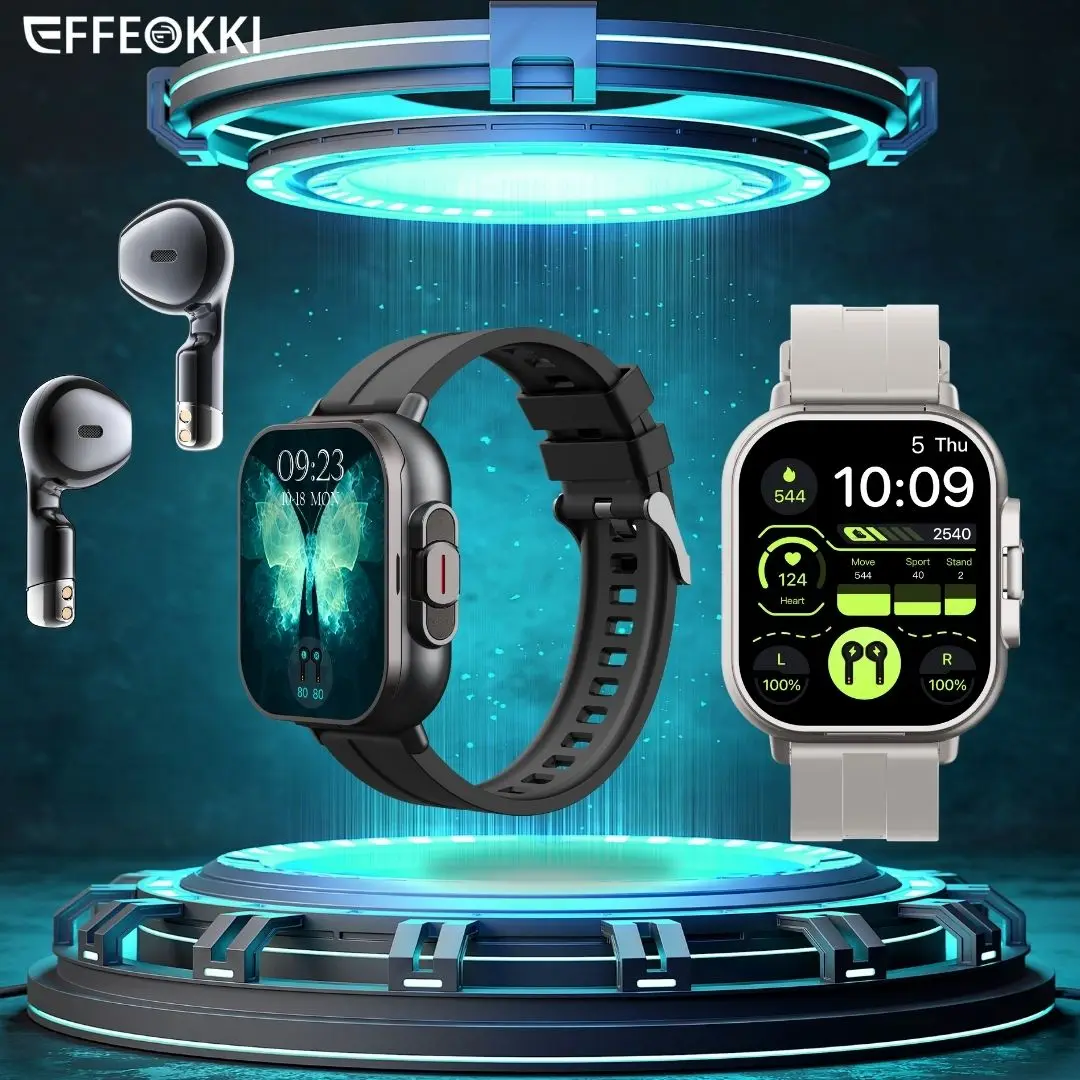 Effeokki 2 In 1 Smartwatch Build In Earphone Watch For Men 2 Inch Ultra Bt Call Nfc Sport Compatible With Android Ios