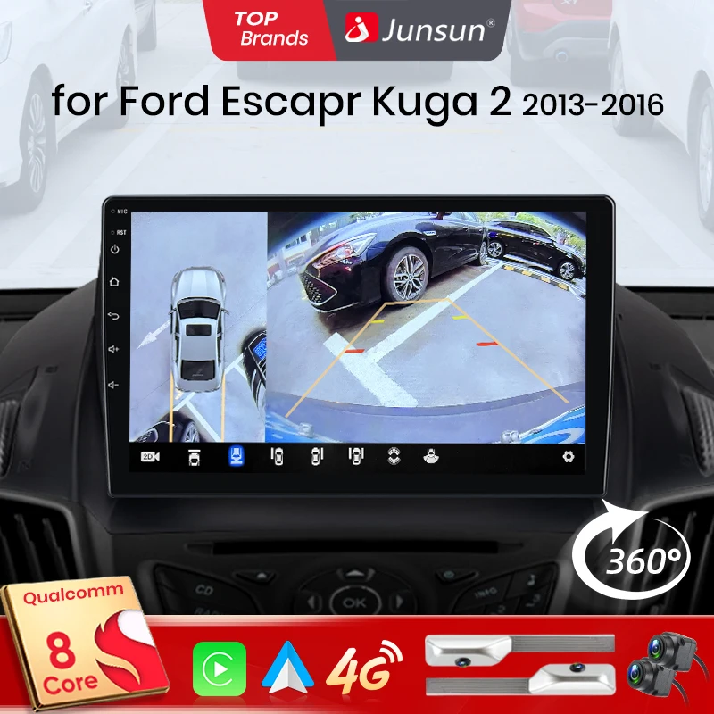 Junsun Qualcomm 8-Core 360 Camera Wireless CarPlay Android Auto Car Radio for Ford Escape Kuga 2 C-MAX 2013-2016 GPS