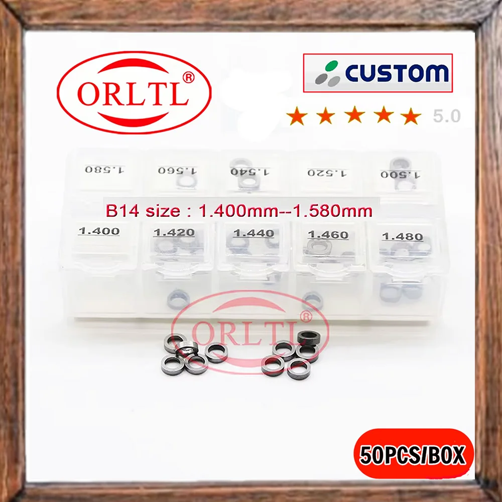 

ORLTL 50 шт. B14 высокоскоростные стальные прокладки для топливных форсунок и регулировочные прокладки Common Rail дизельного двигателя, размер 1,20 мм-1,38 мм