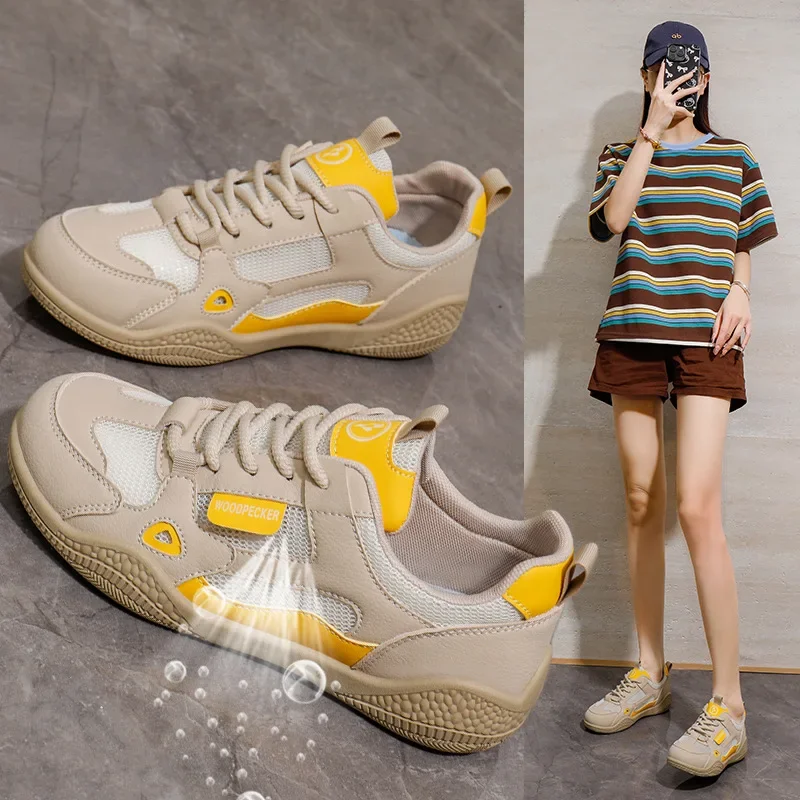 Women's outdoor casual shoes Fashion leather breathable sports shoes Walking non-slip comfortable skateboard