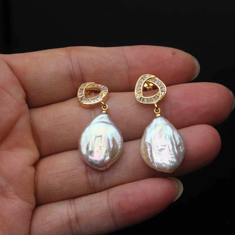 Echte Natürliche Barock-Perlenohrringe für Damen, Niedliche Weiße Süßwasserperlen 925 Silber Ohrringe, Geschenk zum Jahrestag für die Ehefrau – Detail 7