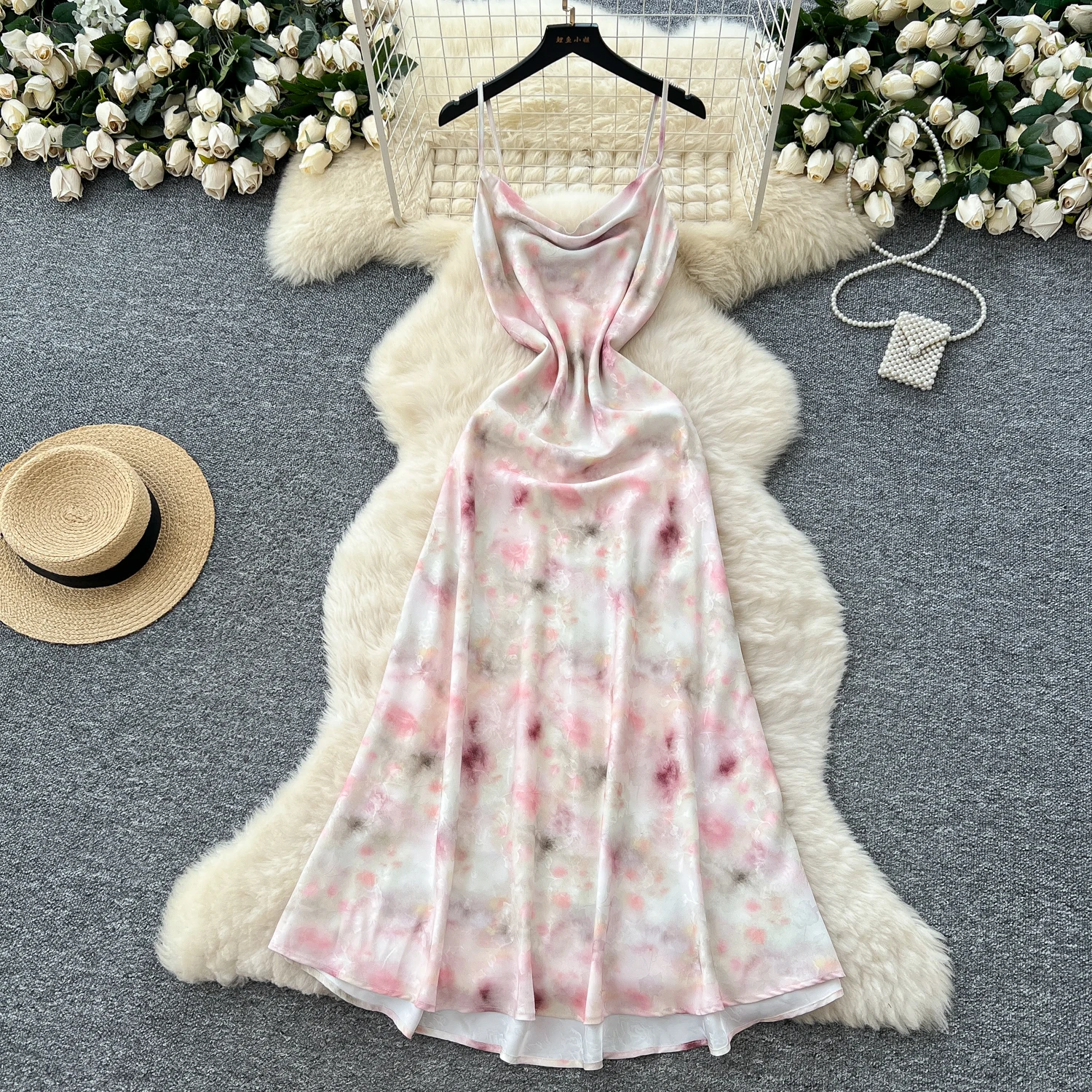 

Elegant Sexy Backless swinging collar tie dye High Waist Dress Vacation Vestidos Slim Women Party dress women clothing