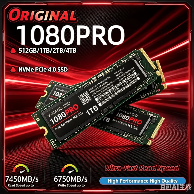 Original 1080Pro 512GB‑2TB M.2 2280 NVMe PCIe 4.0 SSD 7400MB/s Read Ultra‑Fast Storage For Gaming PCs And Workstations
