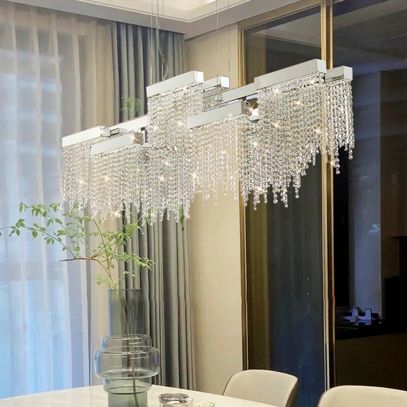 Artistical Luxury Tassel Crystal Ceiling Chandeliers 2024 New Home Decoration Silver Hanging Lamps for Dining Room Lustre Modern