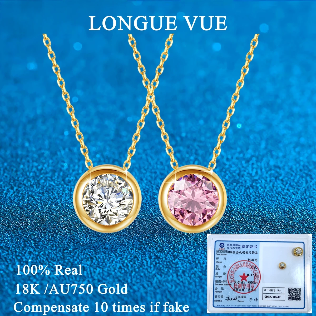 AU750 1 Carat Moissanite Pendant Real 18K Gold Minimalist Style Woman Solitaire Choker Engagement Wedding Gift Fine Jewelry