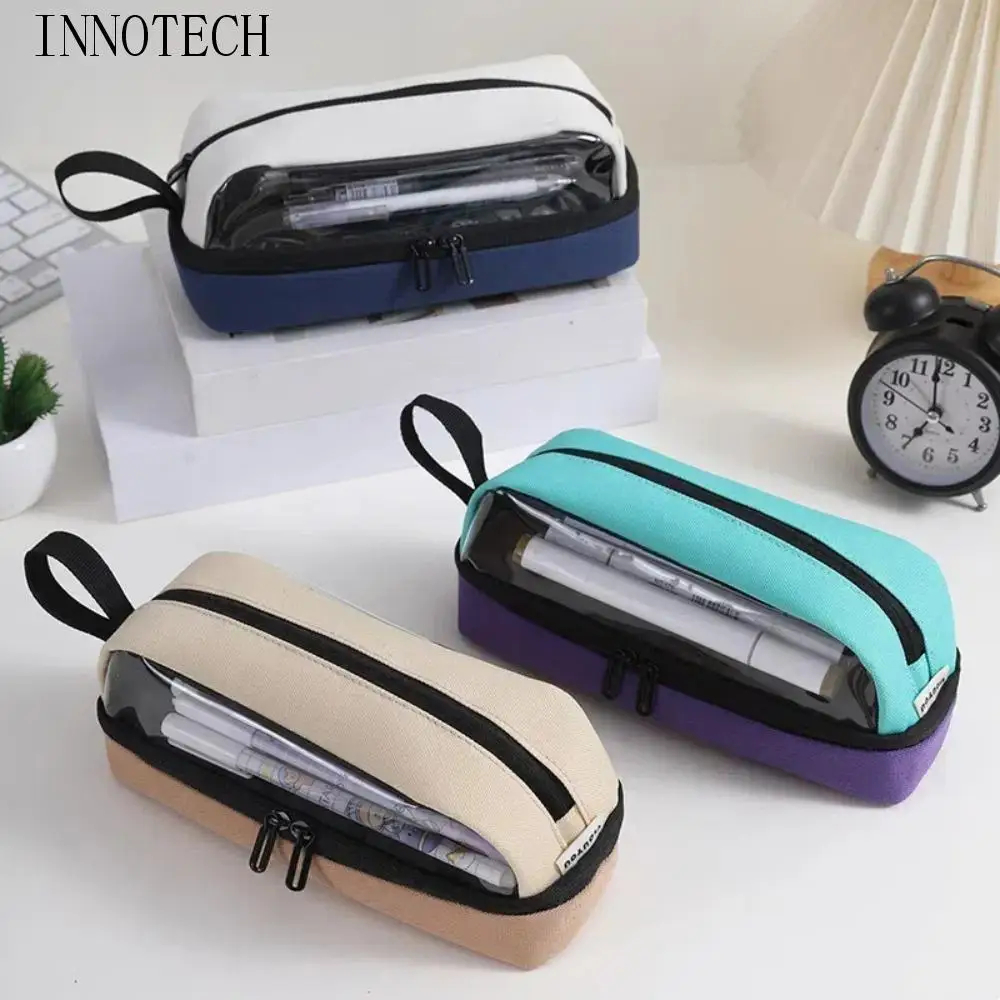

Personality Canvas Stationery Bag Large Capacity Multi Layer Pen Pouch School Supplies Students Makeup Storage Bag Signature