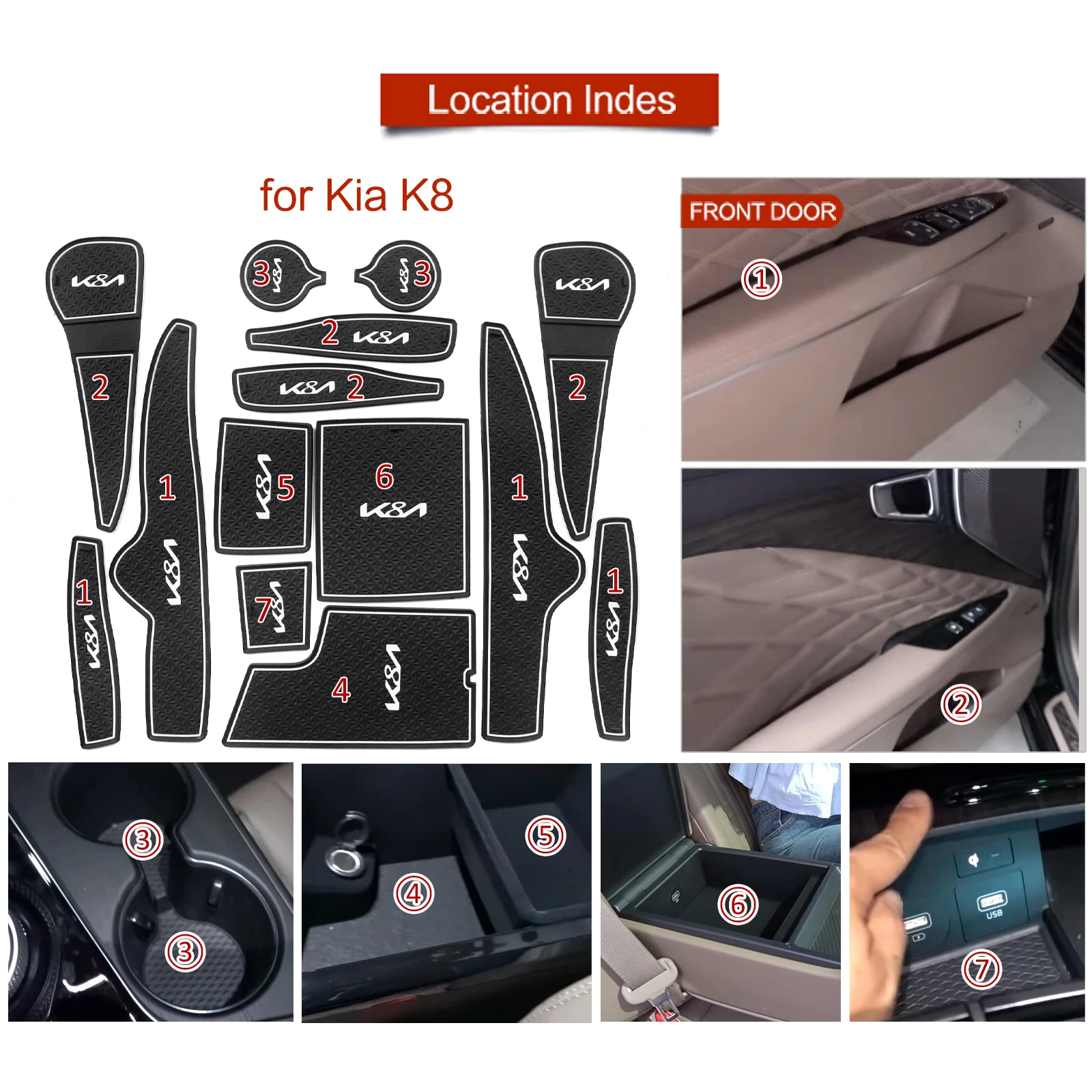 for Kia K8 2021 2022 Gate Slot Cup Pad Anti-Slip Mats Non-Slip Door Groove Mat Interior Accessories Rubber