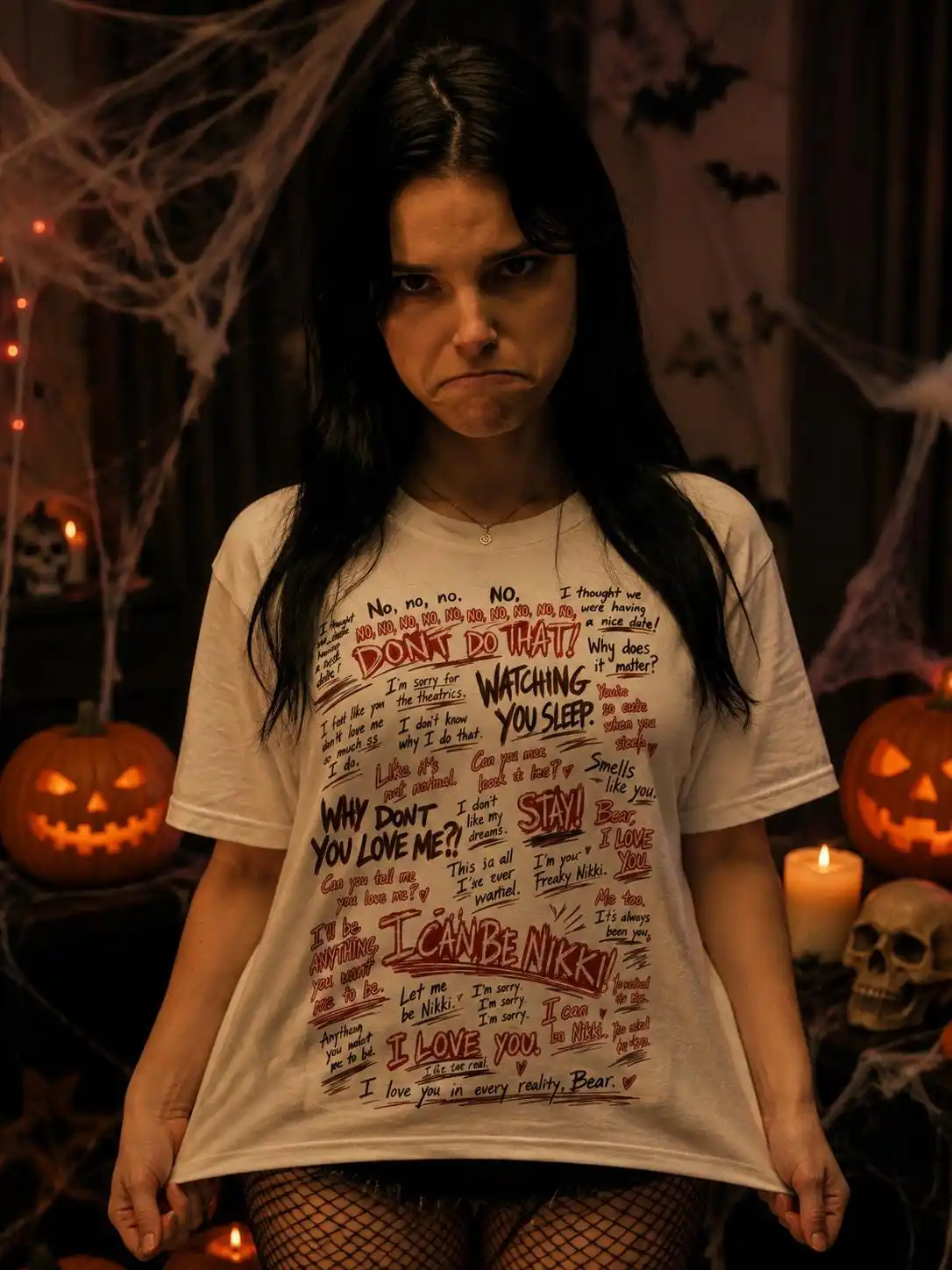 Freaky Nikki Obsession Halloween Shirt, Chaotic Handwritten Gothic Horror Tee