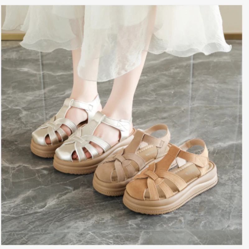 

New women's summer collection, hollowed out woven Roman style sandals, versatile for women to wear outside