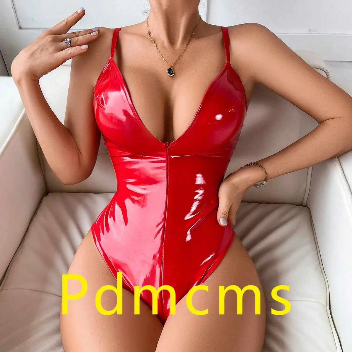 

2025 new European and American bright leather sexy flash patent leather PU leather low-cut backless onesie beach swimsuit erotic