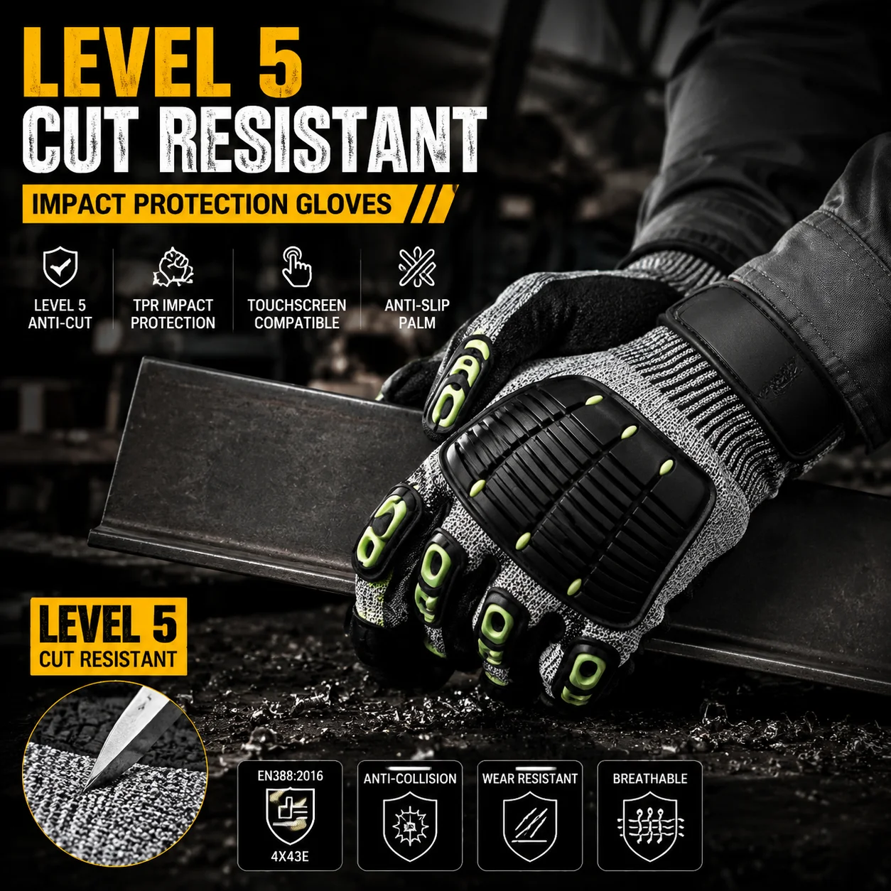Work Glove Impact - Guantes Resistentes a Cortes de Nivel