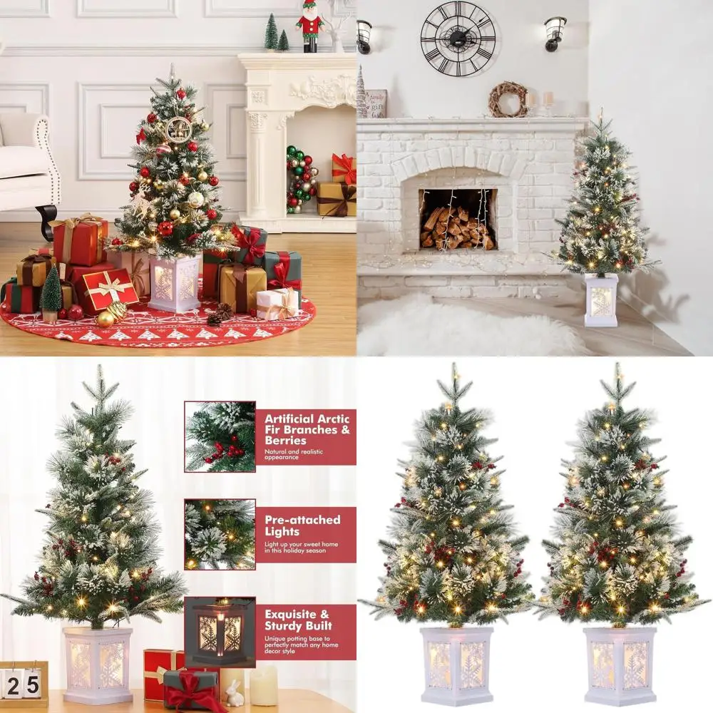 

Battery-Powered 78-LED Fiber Optic Christmas Tree with Snowflake Base and Red Berries, 3ft, 8 Modes, Holiday Ready, Easy Setup,