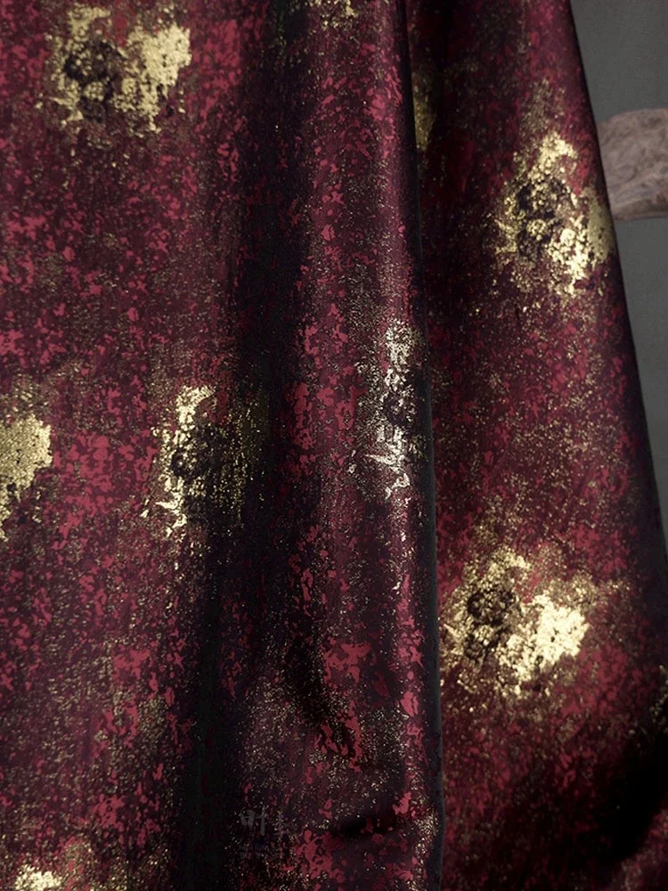 Bronzing Gold Wine Red Embossed Jacquard Fabric Design Sewing Material Wedding Dress Garment Fabric Wide 140cm Sold By Mete