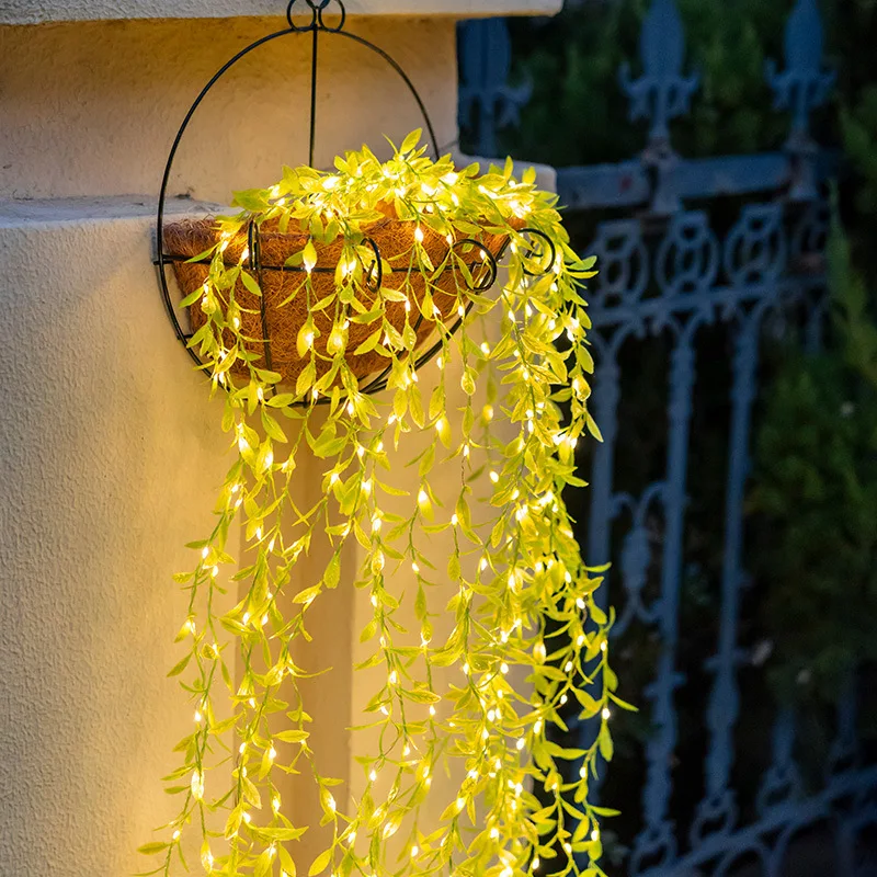 Guirnalda de luces Led de hojas verdes artificiales, guirnalda de luces de hadas para fiesta de Acción de Gracias, bricolaje, boda, dormitorio, decoración del hogar