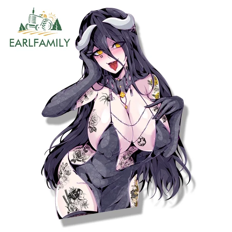 EARLFAMILY Gyaru Albedo Fanart Car Sticker Anime Overlord Sketch Waifu Decal JDM Cartoon Peek Girl Graffiti Stickers Car Wrap