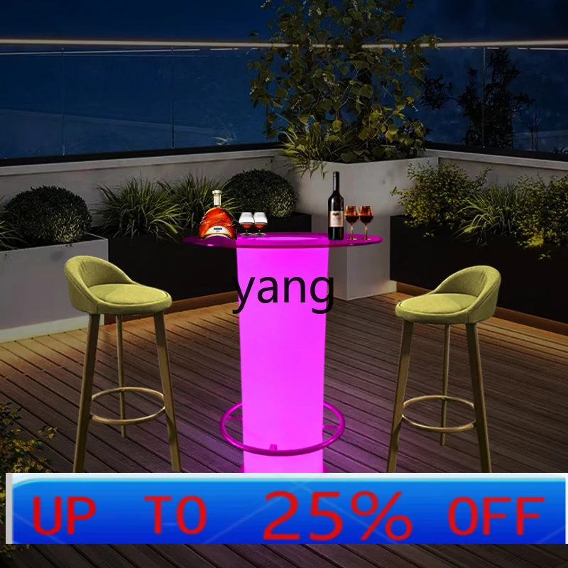 LMRemote Control Luminous Glass High Bar Table and Chair Outdoor Leisure Round Charging Entertainment Table