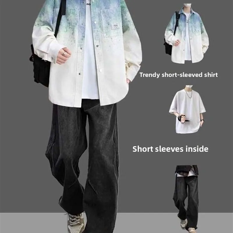 

Обычный цветной мужской джинсовый комплект Jaet And irt, весенне-осенняя повседневная спортивная одежда для подростков, длинные джинсы Sve, тканевый наряд