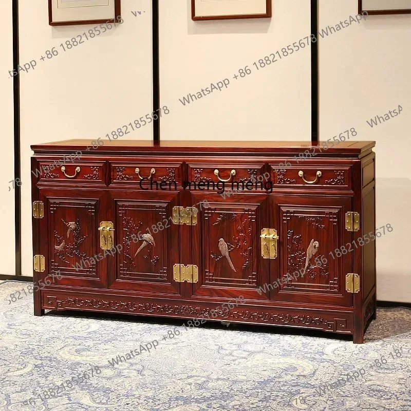 K153 Mahogany furniture broad-leaved rosewood four-door carved dining side flower and bird bedroom locker