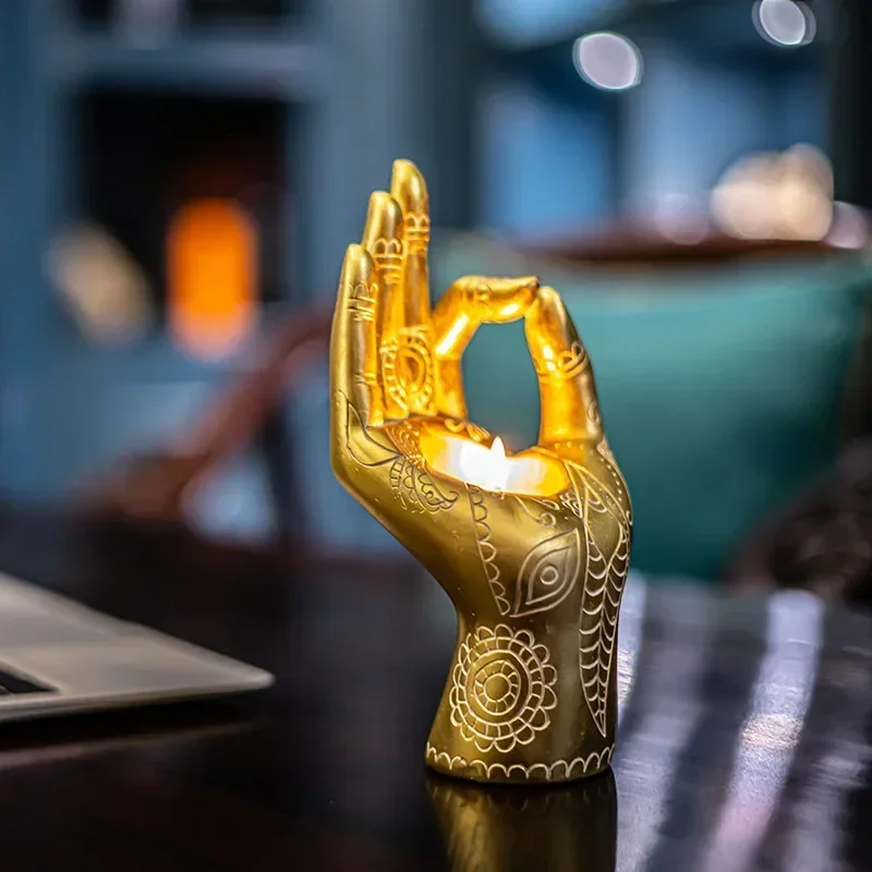 Candle Holder Buddha's-Hand Shaped Resin Candlestick Desktop Decor Decorative Artware for Home Shops Bronze/Golden