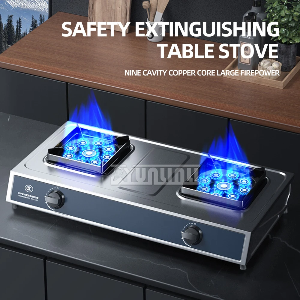 Stainless Steel Gas Burner Double Stove Household Cooktop Strong Fire Liquefied Natural Cocinas De Gas