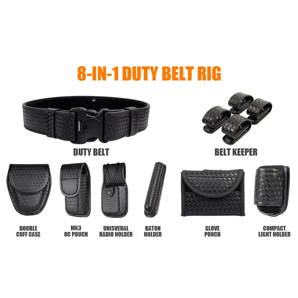 8 in 1 Basketweave Sentinel Duty Web Belt, Police Duty Belt Rig, Security Modular Law Enforcement Duty Belt with Pouches