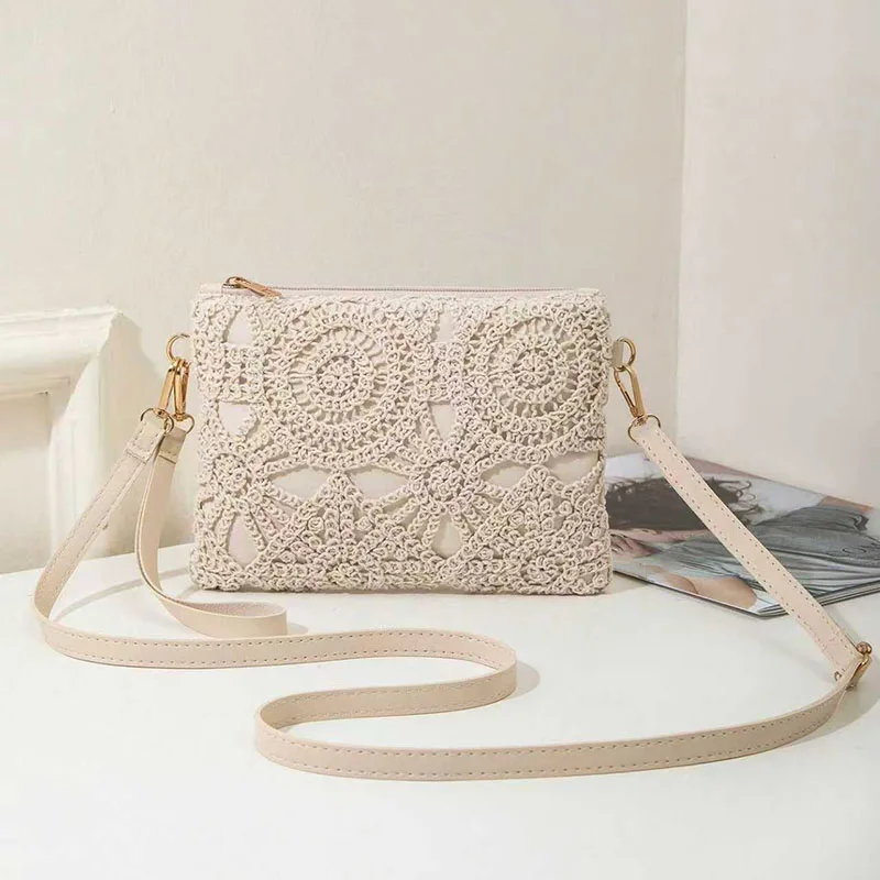Pattern Hollow Woven Bag，Boho Beach Bags，Premium Style Crossbody Bag for Ladies，Vacation Outfits Women，Travel Must Haves