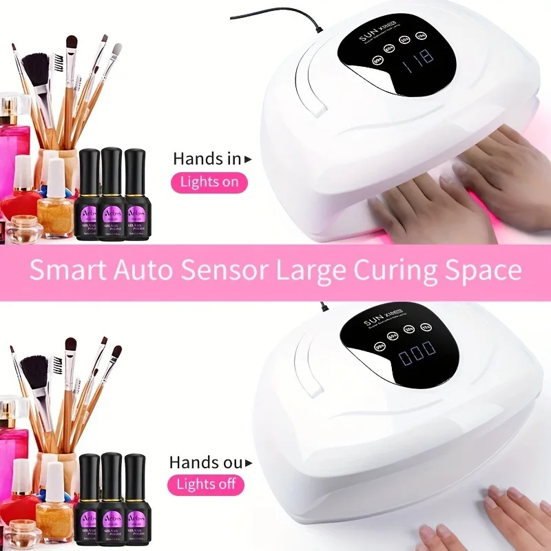 مصباح أظافر LED بالأشعة فوق البنفسجية بدون استخدام اليدين، مجفف أظافر جل احترافي، ضوء معالجة سريعة لفن الأظافر في صالونات التجميل المنزلية