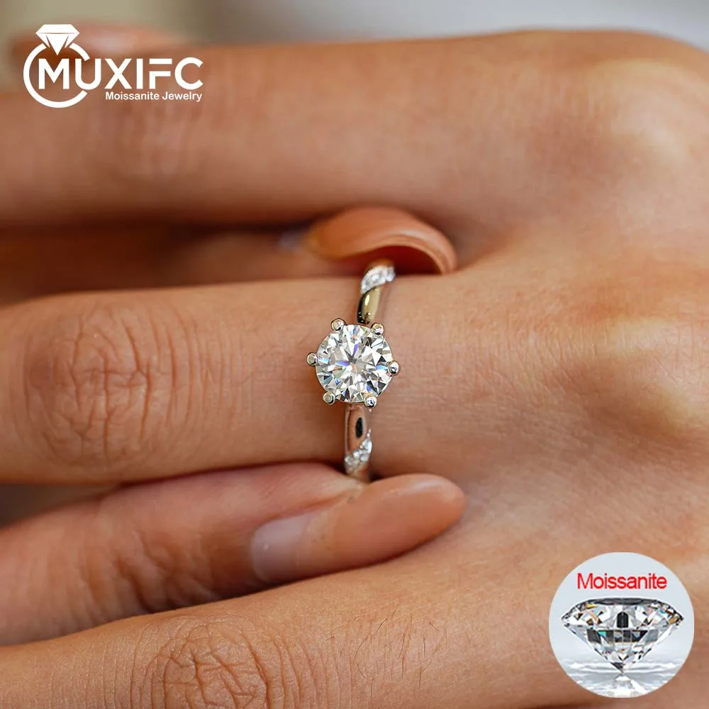 

MUXIFC 1-3 карата кольцо с миосаннитом для женщин, стерлинговое серебро 925 пробы, цвет D, круглая огранка, бриллиант, свадебное обручальное кольцо, сертификат GRA, подарок