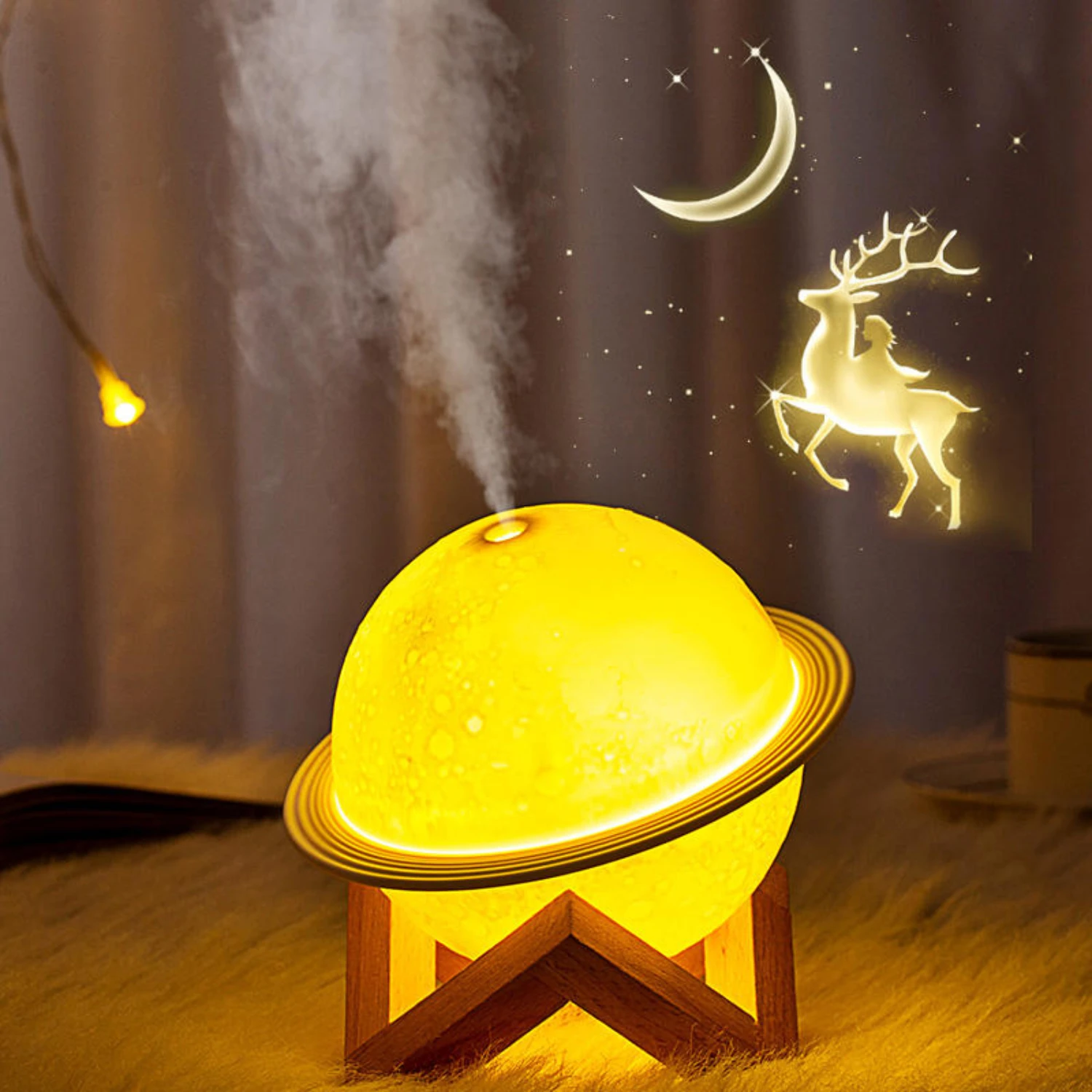 Lunar 200Ml Cool Mist Humidifiers  Oil Diffuser Mini 3D  Lamp Ultrasonic  Room Air Humidifier  Humidifier Humidifier for bedroom