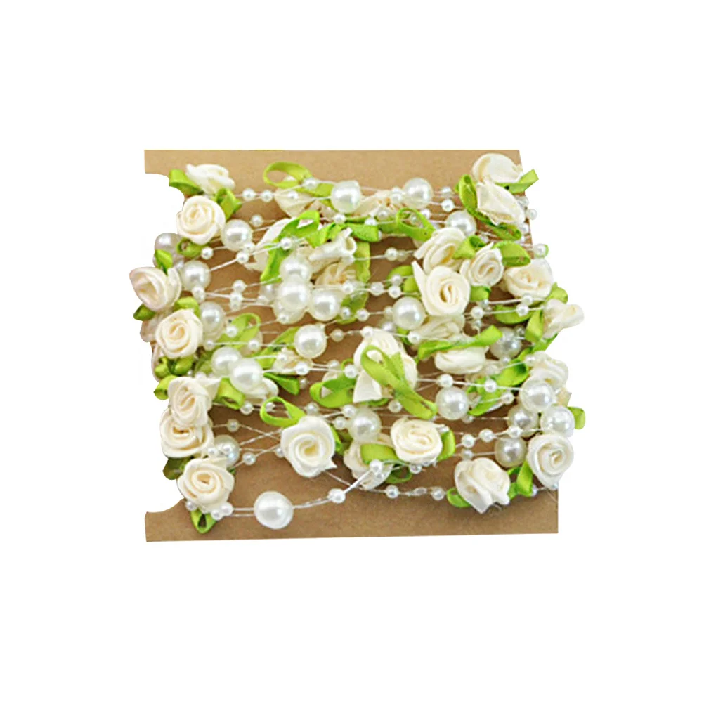 

5m Artificial Rose Flower Bead Chain White Wedding Party Home Decoration DIY Craft Pearls Beads Chain Wedding Party Decoration