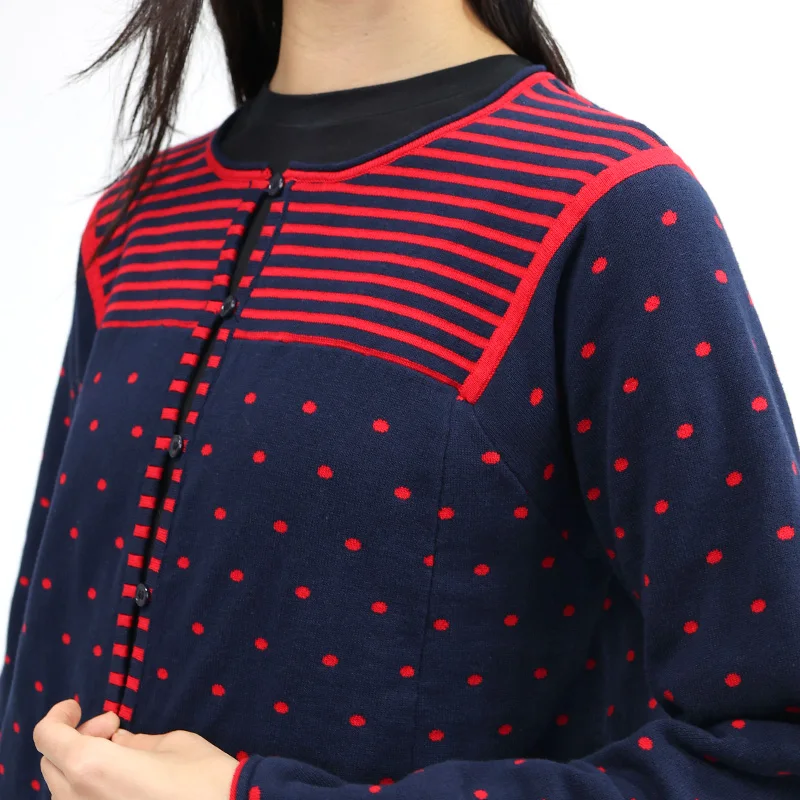 

Double Layer Twist Pure Cotton Knitwear round Neck Polka Dot Open Cardigan Women's Fashion Commute Style Straight Cut Long Sl...