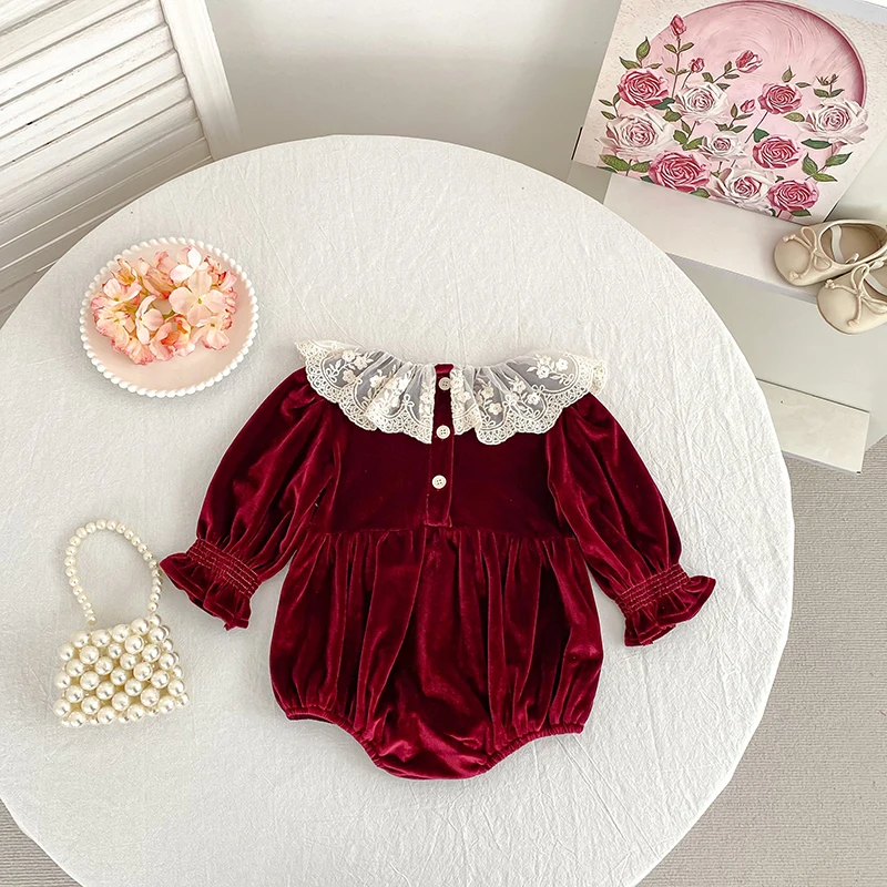 2026 Neu 0-24M Weihnachten Kleinkind Mädchen Roter Spitzen-Strampler Langärmeliger Baby-Mädchen-Jumpsuit Kinder Frühlingskleidung – Detail 6