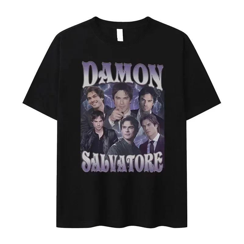 Damon Salvatore Ian Somerhalder, camiseta de programa de televisión para mujer, camisetas de verano, camisetas con cuello redondo, ropa de mujer, ropa de calle, camiseta femenina