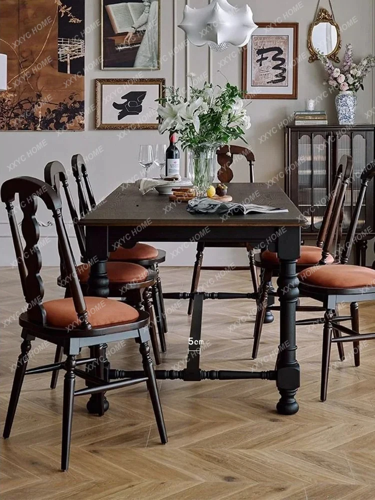 JJSolid Wood Dining Table French Retro Homestay Medieval Restaurant With Rectangular Table Household