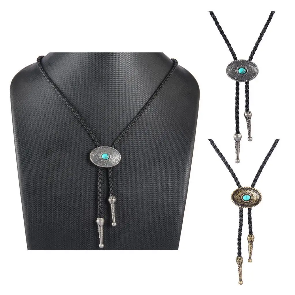 

Carved Turquoise Bola Tie Mens Handmade Necktie Indian Necklace Cool Gifts