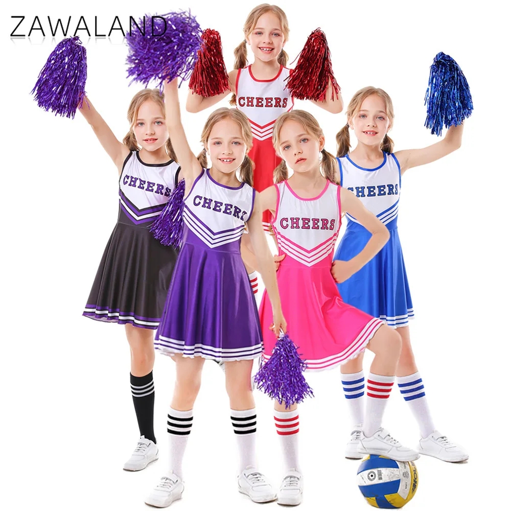 

CHEERS Printed Sleeveless Cosplay Costume Soccer Race Cheerleading Uniform Red Purple Black Rose Blue One-piece Dress with Socks