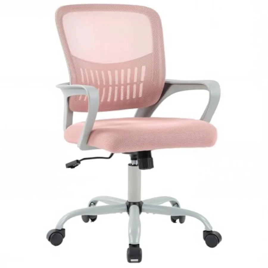 

Home Office Computer Chair - Ergonomic Mid Back Desk with Lumbar Support and Rocking Mode Height Adjustable with Fixed Armrest