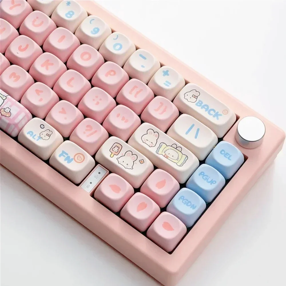 Gradient Color Creamy Bunny MOA Keycap Set PBT 140 Keys Girls Personalized for 60/64/84/98/108 Mechanical Keyboards