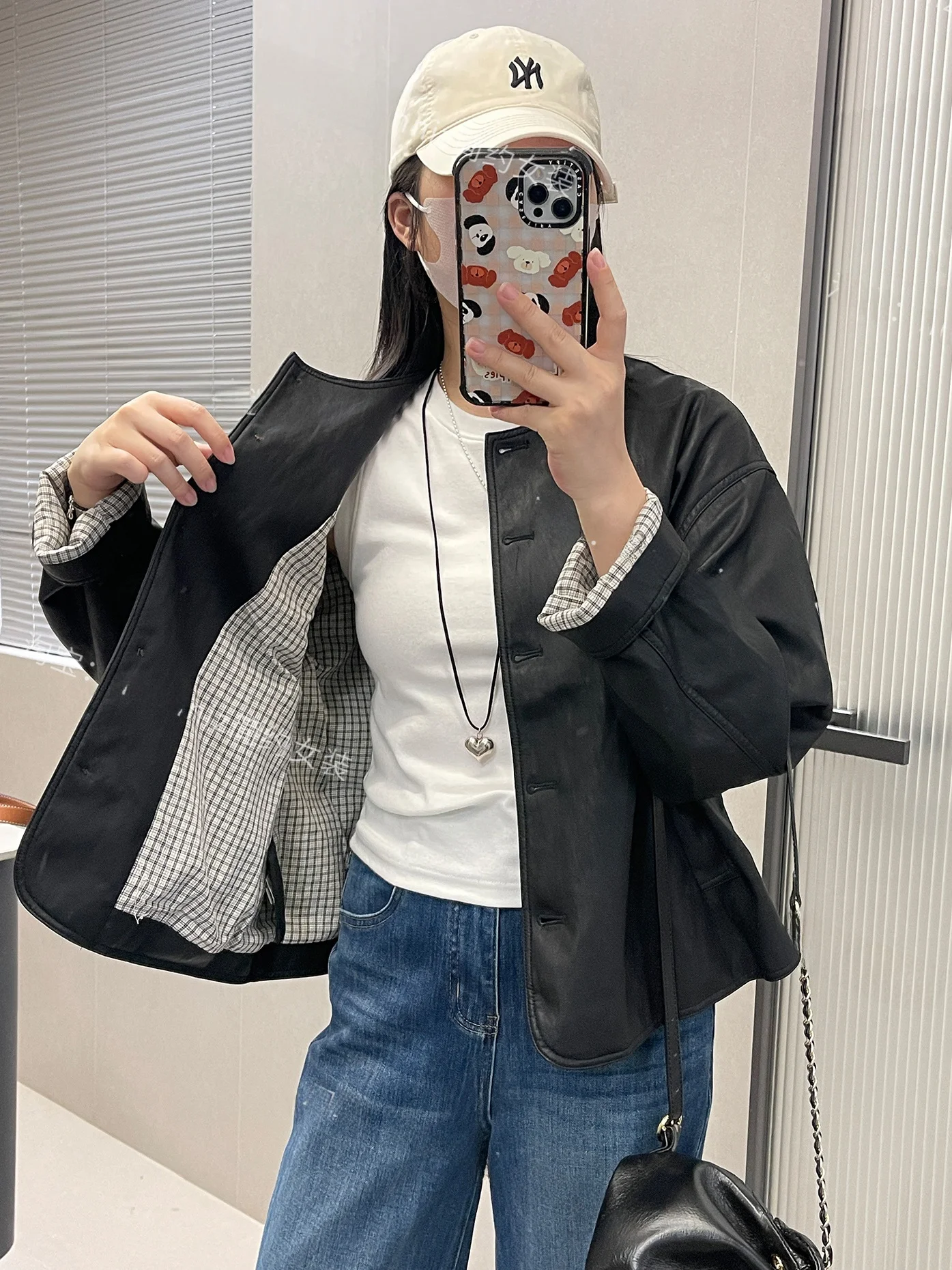 เสื้อแจ็คเก็ตหนัง PU ทรงวินเทจ ทรงกลม แบบนุ่มด้าน สไตล์ไบค์เกอร์ สำหรับคนตัวเล็ก เหมาะสำหรับใส่ทำงาน ทรงหลวม แขนยาว