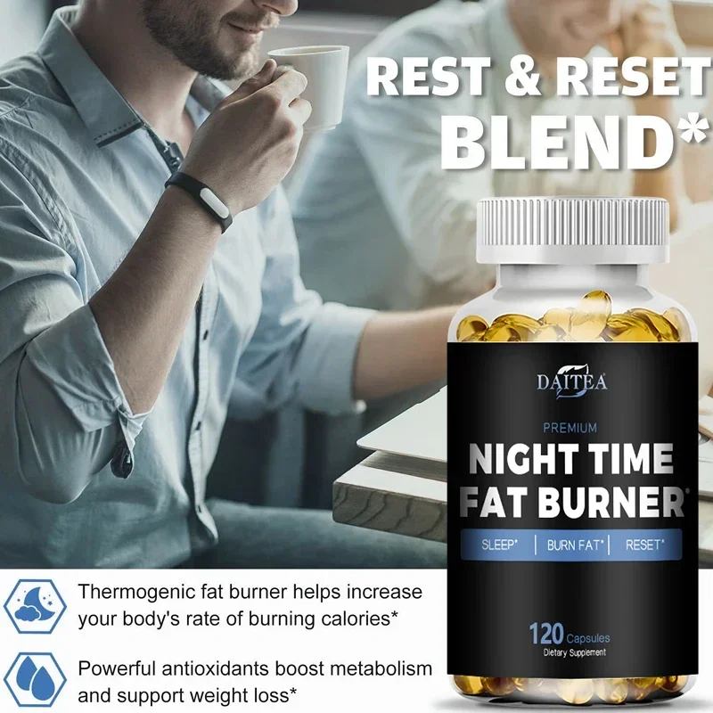 Daitea Night Fat Burning Supplement - مع فيتامين د3، حبوب البن الخضراء، الشاي الأخضر، النباتات الطبيعية - إدارة النوم والوزن