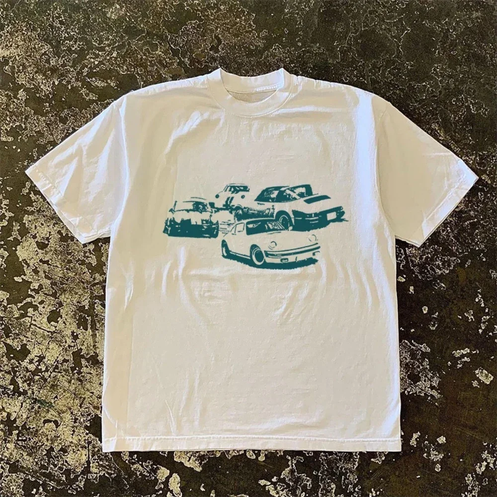 2025 الصيف بنز سيارة عتيقة طباعة المرأة تي شيرتات قصيرة الاكمام عالية الجودة تي شيرت ملابس حريمي harajuku المرأة تي شيرت بلايز