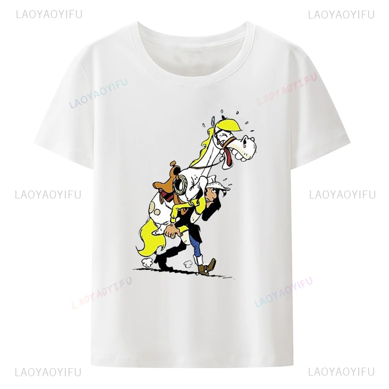 Tshirt Lucky Luke Dalton Jolly Jumper Daisy Town Fumetto Print Short Sleeve Tee Cotton Clothes for Men Clothing Camiseta Hombre