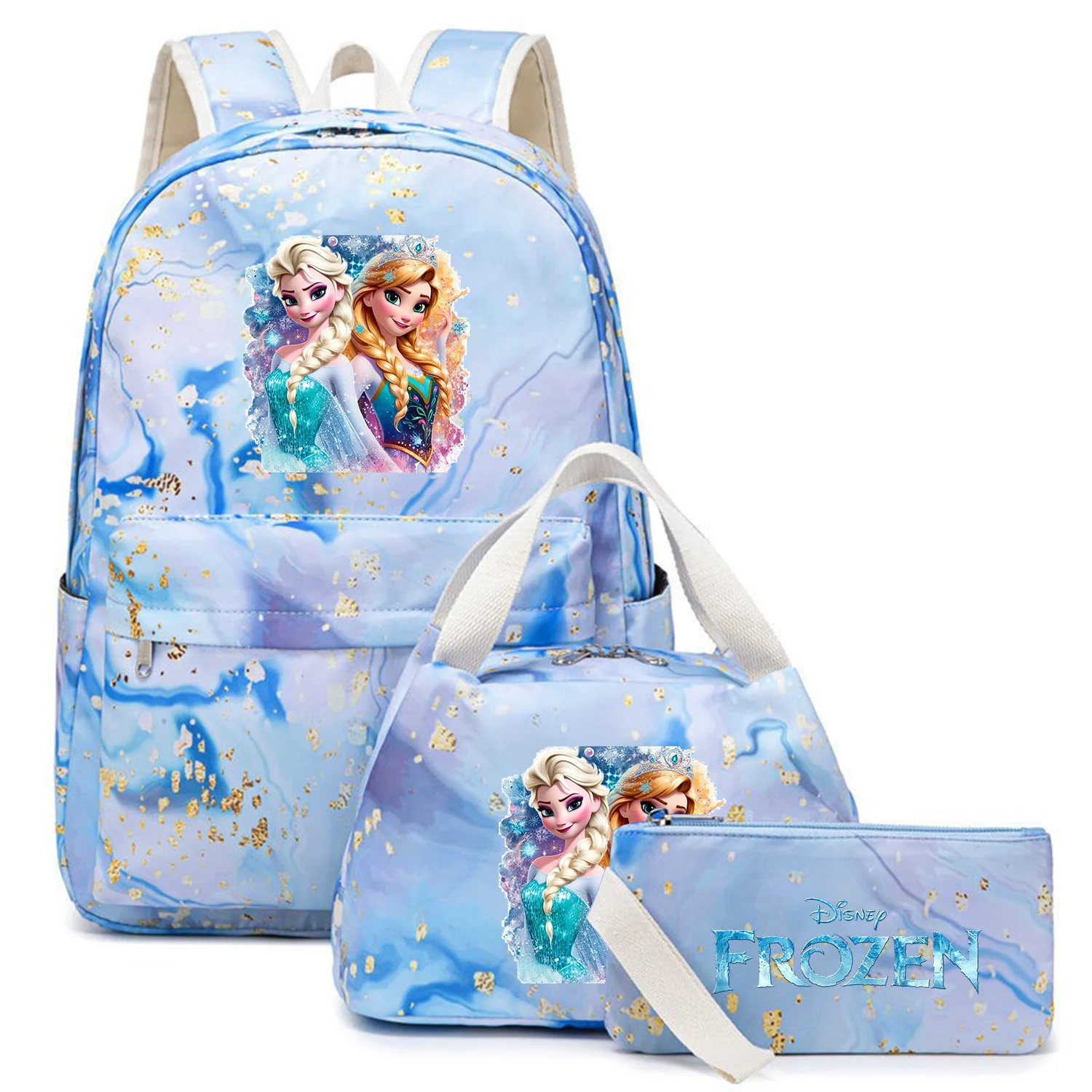 

3Pcs Frozen Anna Elsa Kids Backpack Capacity Student Schoolbags Double Shoulder Bag Girls Pen Lunch Bags Bookbag Laptop Sets